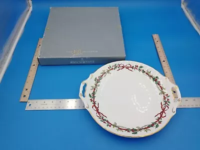 Buy 1987 Royal Worcester Holly Ribbons 2 Handled Cake Plate W/Box England #1136 • 42.69£