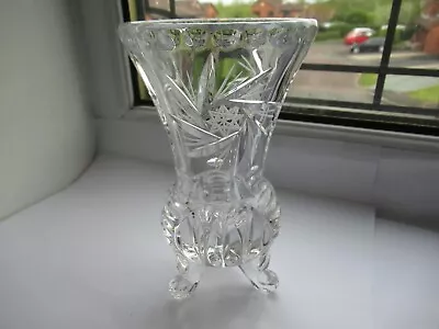 Buy Vintage Lead Crystal Cut Glass Cornucopia Three Footed Vase Used G/Con • 12.99£