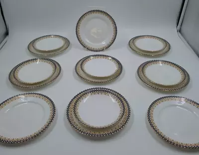 Buy Vintage Shelley China Art Deco Checked Pattern Saucers & Side Plates 15 Pieces • 9.99£