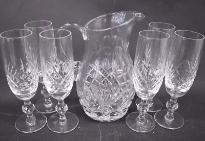 Buy 7 X Vtg Cut Glass Crystal Water Jug & Drinking Flutes Set - CA9 • 9.99£