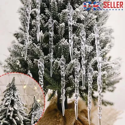Buy 12X Clear Glass Icicle Christmas Tree Drop Ornaments Pendant Xmas Wedding Decor • 3.59£