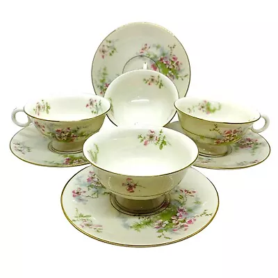 Buy 4 Sets Vintage Theodore Haviland Apple Blossom Footed China Tea Cups & Saucers • 38.43£