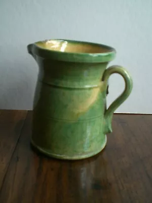 Buy Antique Handmade Green Glazed Earthenware French Country Pottery Jug • 18£
