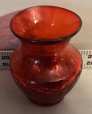 Buy VTG Red Crackle Glass Vase 3.25” • 9.64£