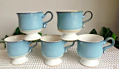 Buy VINTAGE DENBY STONEWARE BLUE CASTILLE 8.5cm HIGH FOOTED CUPS / MUGS X5 • 12.99£