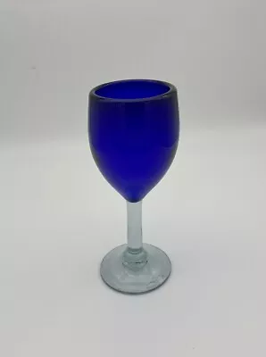 Buy 🧩 Hand-blown Cobalt Blue Water Goblet Clear Stem 7.5  • 11.43£
