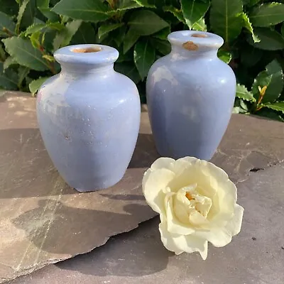 Buy Antique Pastel Blue Glaze Ronuk Stoneware Vintage Rustic Farmhouse Pots X 2 • 15.99£