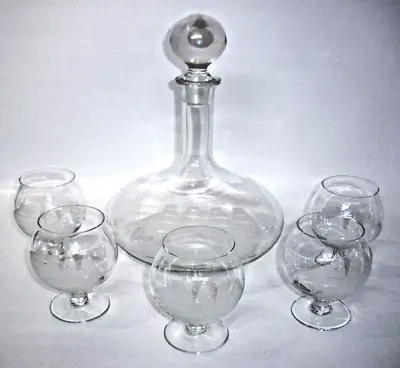 Buy Vtg Toscany Etched Clipper Ship Decanter & 5 Snifters Romanian Nautical Barware • 67.74£