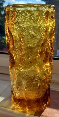 Buy GOLD AMBER GLASS BARK VASE (LIKE / SIMILAR TO WHITEFRIARS By Geoffrey Baxter) • 65£