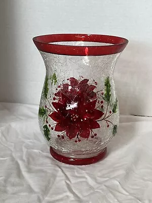 Buy Stunning Poinsettia Crackle Glass Candle Holder Vase Red Gold Green 8” Tall • 34.37£