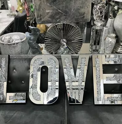 Buy Love Letter Mirror And Crushed Crystal Wall Ornament, Decorative LOVE Piece Hang • 59.99£