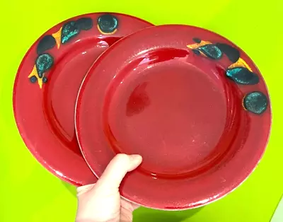 Buy Pair  Poole Pottery  Odyssey  Red 9'' Plates • 26.99£