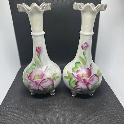 Buy Pair Of Thames Luster Ware Vases Handpainted Floral Japan 7.5” • 28.77£