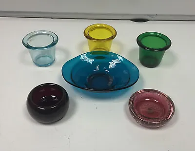 Buy Job Lot Of 6 Hand Blown Coloured Glass Candleholders • 6.99£