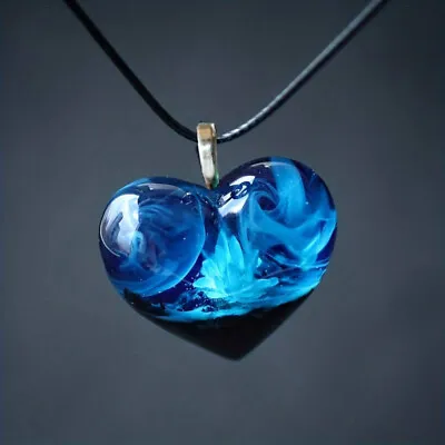 Buy Heart Shaped Pendant Light Blue Natural Scenery Of Aurora Rope Chain Necklace • 4.65£