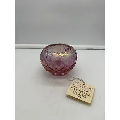 Buy Fenton Carnival Glass Rose Bowl Waterlily Pattern Iridescent Pink • 74.94£