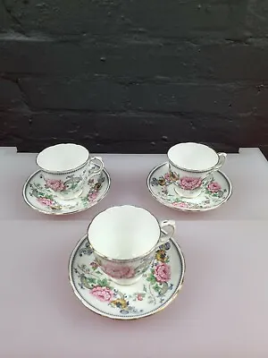 Buy 3 X Crown Staffordshire Fine Bone China Chelsea Manor Tea Cups And Saucers Set • 22.99£