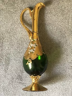 Buy Murano Green Glass & Gold Decanter With Stopper & 6 Goblets, Very Good Condition • 180£