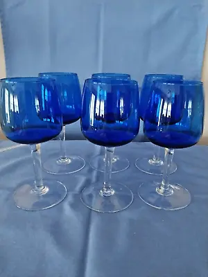 Buy Set Of 6 Wine Glasses -blue To Clear Stem-6 Oz- 51/2  H 2 Dia • 27.86£