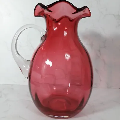 Buy Cranberry Glass Ruffle Rimmed Jug Antique  • 18.36£