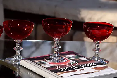 Buy 5 Vintage Red Cocktail - Martini Glasses, Nick & Nora, 1950's, Champagne Coupes • 139.94£