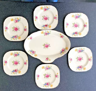 Buy Vintage Alfred Meakin 7-piece Sandwich Set, Floral Sprays Pattern, Gilded Rims • 22.50£