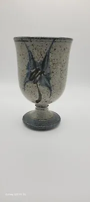 Buy Vintage Studio Pottery Goblet/wine Glass Grey Speckle Hand Painted 12cm  X 7cm • 9.99£