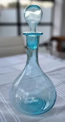 Buy Vintage Beautiful Aquamarine Glass Decanter • 24£
