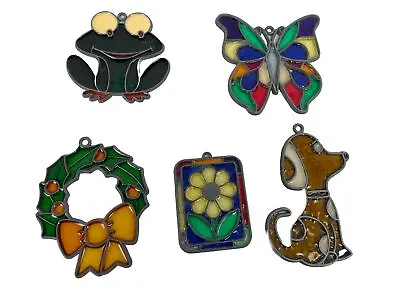 Buy Vintage Faux Stained Glass Lead Ornaments/Window Hangers Lot Of 5 • 13.28£