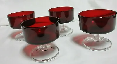 Buy 4 Vintage  Ruby Red Glass Clear Stem Footed Desserts Sherbets - Marked FRANCE • 17.15£