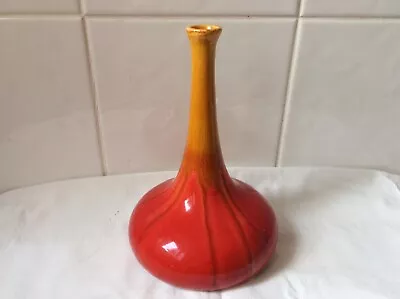 Buy Vintage Red/ Orange Art Pottery Skinny Neck Vase 8 Inches 21 Cms • 18£