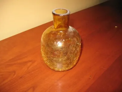 Buy Amber Vase Crackle Glass Bottle Round Hand Blown 6” Tall • 18.96£