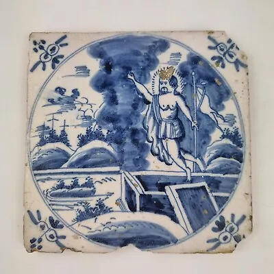 Buy Antique 18th Century Delft Blue And White Tile Biblical Scene? • 95£