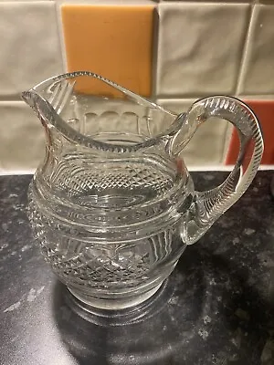 Buy Vintage Large Crystal Glass Pitcher Water Jug With Cut Pattern Heavy Quality • 35£
