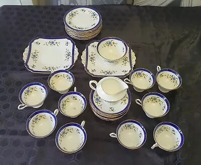 Buy Shelley China Early Chelsea Patern Blue Band 10 Cups 12 Side Pates 12 Saucers  • 75£