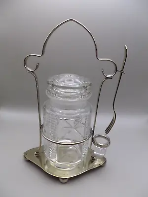 Buy Vintage Cut Glass Pickle Jar With Silver Plated Stand And Fork And Drip Bowl • 14.99£