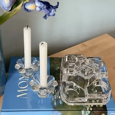 Buy Pair Of Vintage Glass Flower Candle Holders • 9.46£