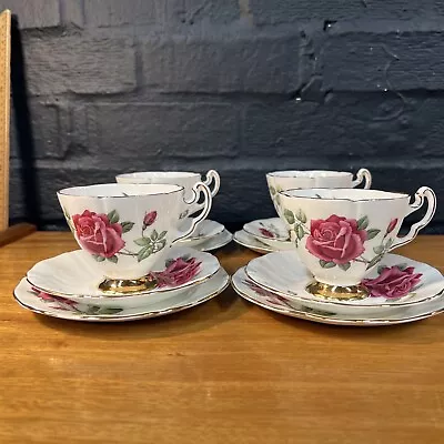 Buy ADDERLEY Monique Rose FLORAL Tea Set Trios X 4 Side Plates Teacups Vintage B174 • 59.99£