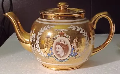 Buy Rare Collectible Queen Elizabeth II Coronation Teapot 1953 British Gold Sadler • 19.99£
