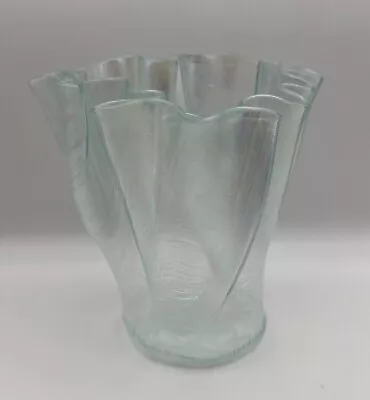Buy Light Blue Iridescent Ruffled Handkerchief Art Glass Vase ~ 6 1/2 In • 61.66£