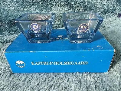 Buy 2 Boxed Vintage Danish Kastrup-Holmegaard Blue Glass Candle Holders #16524 - VGC • 12£