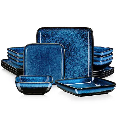 Buy Vancasso STERN Dinner Set Blue 16-piece Stoneware Plates Bowls Set Service For 4 • 65.99£