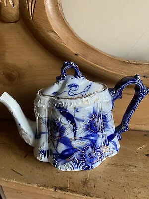 Buy Teapot Flo Blue Gilt Vintage Tea Time Elegant Royal Blue Downton Antique • 15£