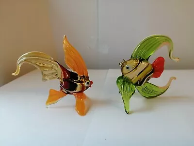 Buy 2 X MURANO GLASS FISHES FIGURES MINIATURE COLORFUL HAND-BLOWN ART COLLECTIBLE • 16.99£