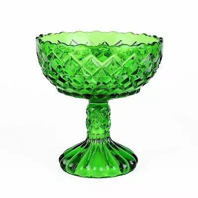 Buy US Glass Emerald Green Diamond Block Compote, Antique EAPG C1898 6  D, 6 1/2 H • 24.01£