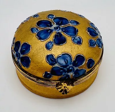 Buy Limoges Blue Gold Matte Floral Trinket Box Peint Main Gold Bisque • 56.91£
