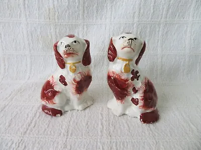 Buy PAIR SMALL / MINI ANTIQUE STAFFORDSHIRE POTTERY DOGS / FIGURES 7.5cms Tall • 58£