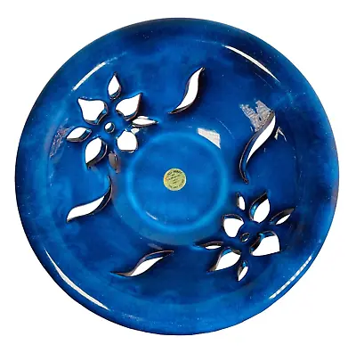 Buy Greek Pottery Bowl 9  Hand Made By Marnelos Blue Glaze Floral Cut Outs READ • 22.47£