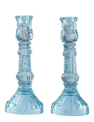 Buy Victorian Trading Co 2 Light Blue Glass Ribbed Glass Candle Holders 3C • 37.40£