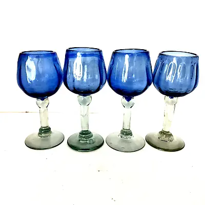 Buy Hand Blown Cobalt Blue Swirl Art Water Wine Drinking Glasses - Set Of 4 • 23.78£